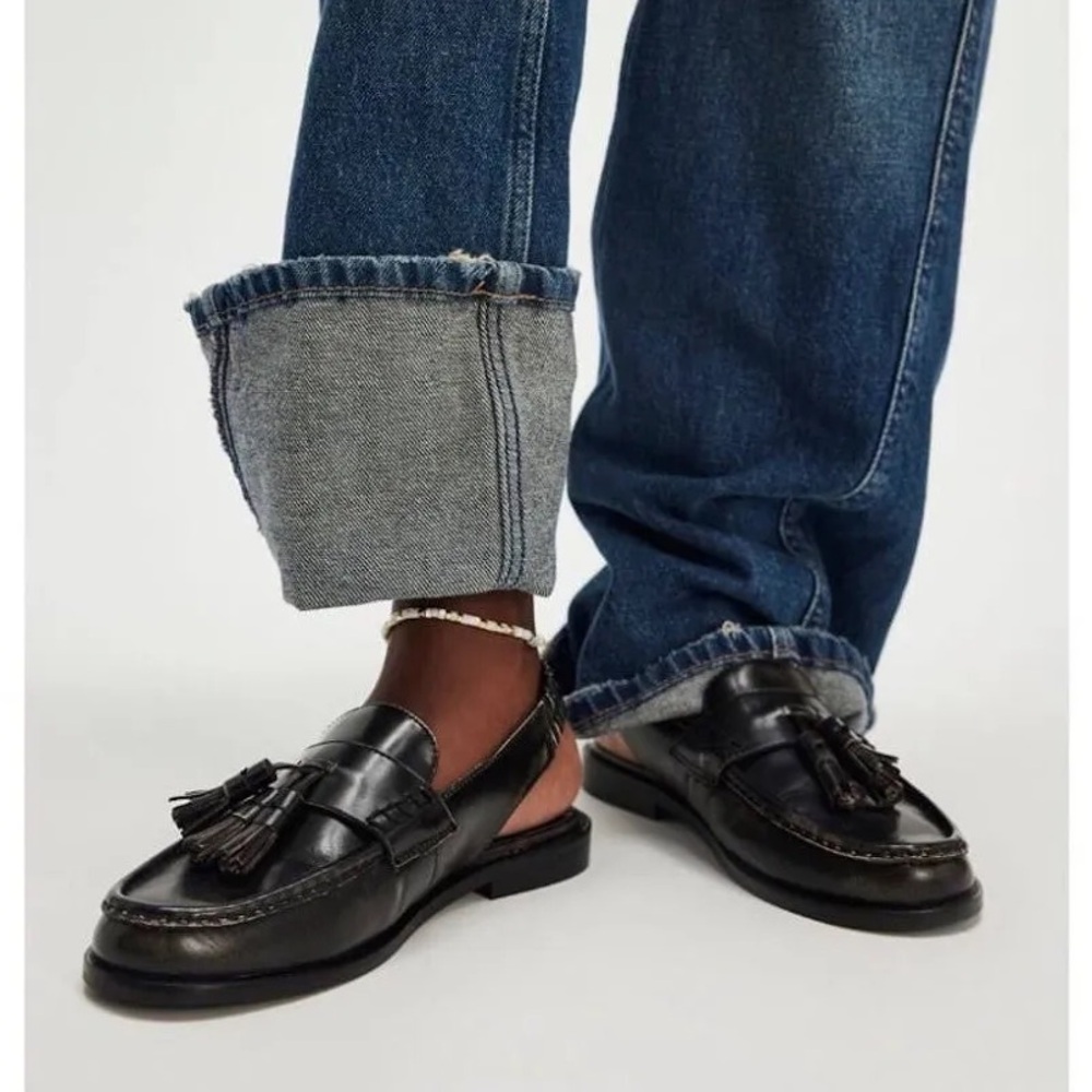 FREE PEOPLE So Long London Slingback Loafers Black Size 8 NWT • Pristine Unworn